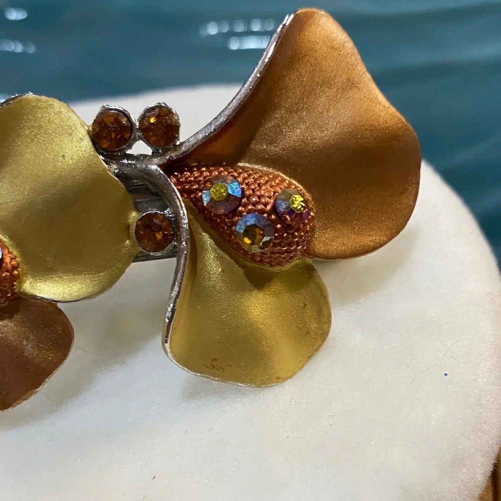 Vintage Rhinestone Floral Hair Barrette 4 inch